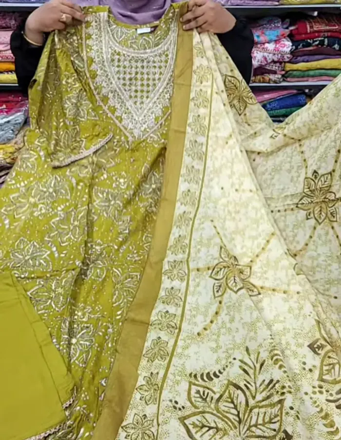 Rayon Long Anarkali Top Bottom Dupatta  | TS3276
